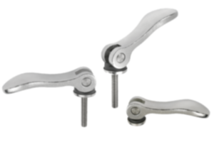 Leva eccentrica in acciaio con filettatura interna ed esterna, rondella di pressione in plastica-metallo e vite prigioniera in acciaio Leva eccentrica in acciaio con filettatura interna ed esterna, rondella di pressione in plastica-metallo e vite prigioniera in acciaio