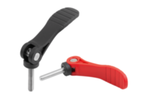 Leve eccentriche regolabili in plastica con filettatura esterna, rondella di pressione in plastica e vite prigioniera in acciaio o acciaio inox Leve eccentriche regolabili in plastica con filettatura esterna, rondella di pressione in plastica e vite prigioniera in acciaio o acciaio inox