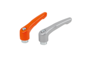 Leve di serraggio in zinco pressofuso con filettatura interna, finitura satinata, inserto filettato in acciaio passivato blu Leve di serraggio in zinco pressofuso con filettatura interna, finitura satinata, inserto filettato in acciaio passivato blu