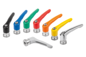 Maniglie a leva in zinco pressofuso con filettatura interna e amplificatore di forza di serraggio, inserto filettato in acciaio inox Maniglie a leva in zinco pressofuso con filettatura interna e amplificatore di forza di serraggio, inserto filettato in acciaio inox