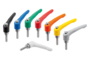 Maniglie a leva in zinco pressofuso con filettatura esterna e tappo di protezione, inserto filettato in acciaio inox Maniglie a leva in zinco pressofuso con filettatura esterna e tappo di protezione, inserto filettato in acciaio inox