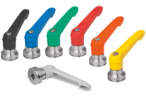 Maniglie a leva in plastica con filettatura interna e amplificatore di forza di serraggio, inserto filettato in acciaio inox Maniglie a leva in plastica con filettatura interna e amplificatore di forza di serraggio, inserto filettato in acciaio inox