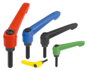 Leva di serraggio in plastica, con filettatura esterna e ghiera dentata in zinco, inserto filettato in acciaio brunito - inch Leva di serraggio in plastica, con filettatura esterna e ghiera dentata in zinco, inserto filettato in acciaio brunito - inch