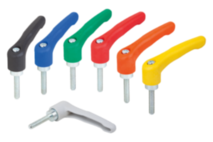 Maniglie a leva in plastica con filettatura esterna, inserto filettato in acciaio passivato blu Maniglie a leva in plastica con filettatura esterna, inserto filettato in acciaio passivato blu