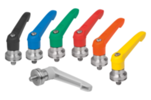 Maniglie a leva in plastica con filettatura esterna e amplificatore di forza di serraggio, inserto filettato in acciaio inox Maniglie a leva in plastica con filettatura esterna e amplificatore di forza di serraggio, inserto filettato in acciaio inox
