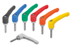 Maniglie a leva in plastica con filettatura esterna, inserto filettato in acciaio inox Maniglie a leva in plastica con filettatura esterna, inserto filettato in acciaio inox