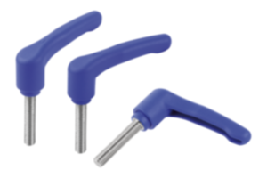 Maniglie a leva in plastica rilevabili visivamente con filettatura esterna, inserto filettato in acciaio inox Maniglie a leva in plastica rilevabili visivamente con filettatura esterna, inserto filettato in acciaio inox