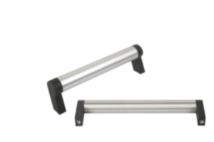 Maniglie tubolari in alluminio con supporti laterali in plastica, inclinate Maniglie tubolari in alluminio con supporti laterali in plastica, inclinate