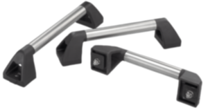 Maniglie tubolari in acciaio inox con supporti laterali in plastica Maniglie tubolari in acciaio inox con supporti laterali in plastica