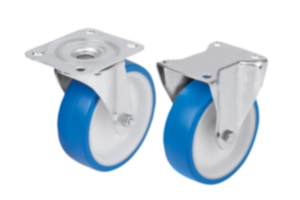 Stahlblech-Lenk- und Bockrollen für Hygienebereich Stahlblech-Lenk- und Bockrollen für Hygienebereich