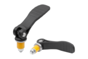 Leve eccentriche in plastica con chiusura in elastomero, con rondella di pressione in plastica e vite prigioniera in acciaio Leve eccentriche in plastica con chiusura in elastomero, con rondella di pressione in plastica e vite prigioniera in acciaio