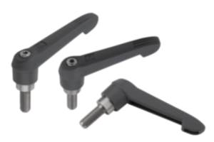 Maniglie a leva in plastica antibatteriche con filettatura esterna, inserto filettato in acciaio inox Maniglie a leva in plastica antibatteriche con filettatura esterna, inserto filettato in acciaio inox