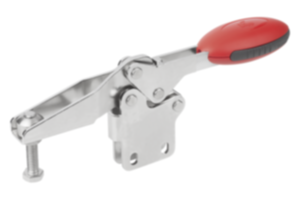 Ginocchiera di serraggio rapido orizzontale con piede perpendicolare e mandrino pressore regolabile, acciaio inox Ginocchiera di serraggio rapido orizzontale con piede perpendicolare e mandrino pressore regolabile, acciaio inox
