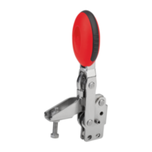 Ginocchiera di serraggio rapido verticale con piede perpendicolare e mandrino pressore regolabile, acciaio inox Ginocchiera di serraggio rapido verticale con piede perpendicolare e mandrino pressore regolabile, acciaio inox