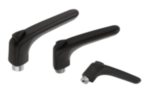 Maniglie a leva in plastica ergonomiche con filettatura interna, inserto filettato in acciaio passivato blu Maniglie a leva in plastica ergonomiche con filettatura interna, inserto filettato in acciaio passivato blu