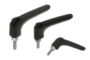 Maniglie a leva in plastica ergonomiche con filettatura esterna, inserto filettato in acciaio inox Maniglie a leva in plastica ergonomiche con filettatura esterna, inserto filettato in acciaio inox