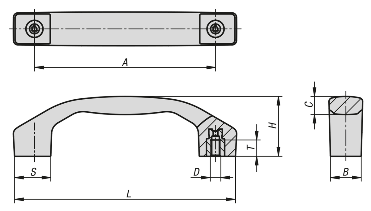 Maniglie a staffa in plastica metal detectable