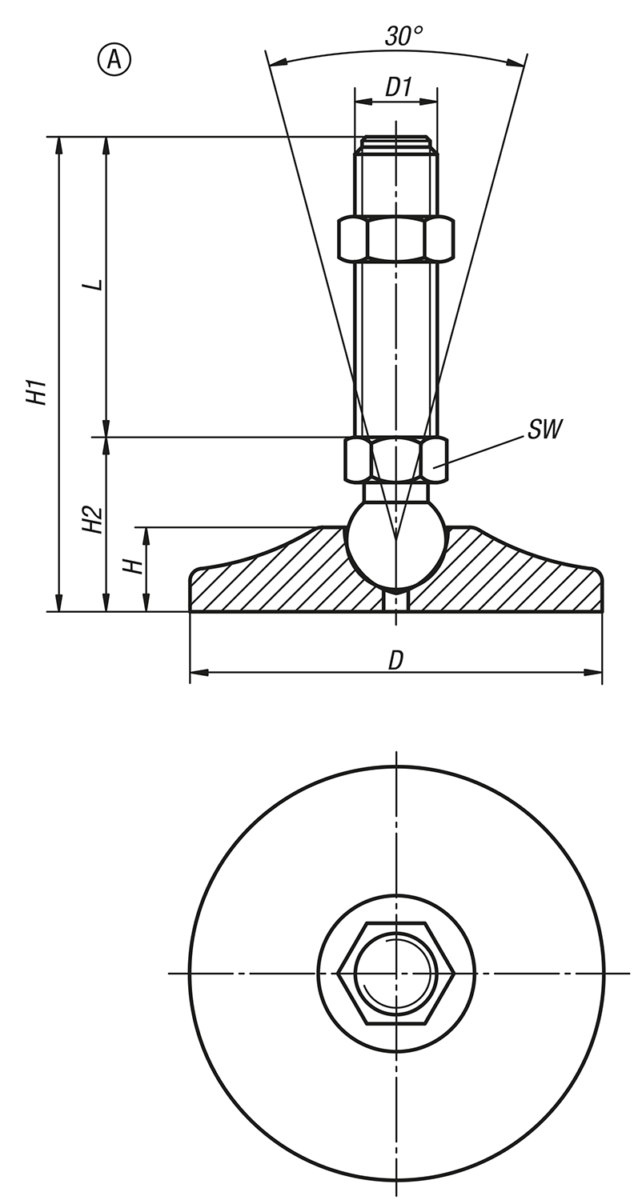 Piedini articolati acciaio, forma A
