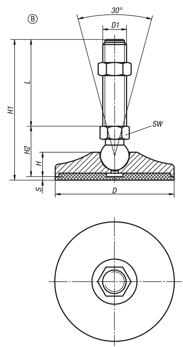 Piedini articolati acciaio, forma B