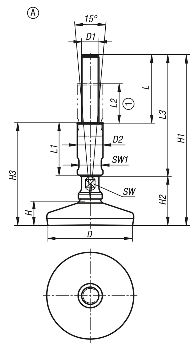 Piedini di appoggio in Hygienic DESIGN, forma A